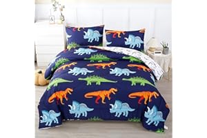 RYNGHIPY Cartoon Dinosaur Comforter Set, Dark Blue Dinosaur Kids Bedding Set for Boys, Dinosaurs Print Comforter Sets for Kids/Toddlers/Teens (Dinosaur,Full)
