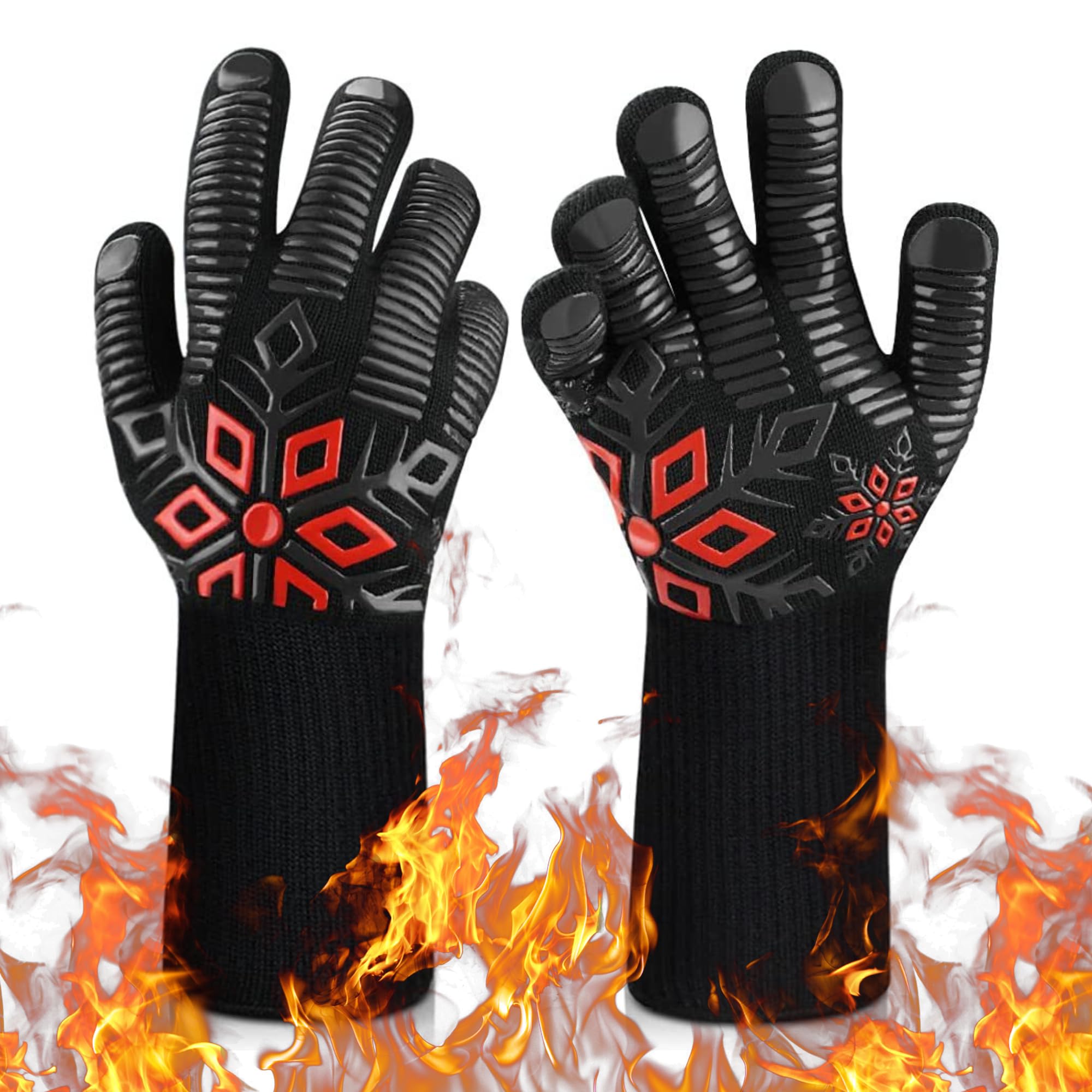 MAGIC SELECT BBQ Gloves. Oven Mitts Grilling Gloves. Heat Resistant Gloves. Resistant Oven Mitts 800℃ / 1472℉, Non-Slip Silicone Gloves, ideal for Oven, Kitchen, Grill, BBQ, Fryer or Campfire.