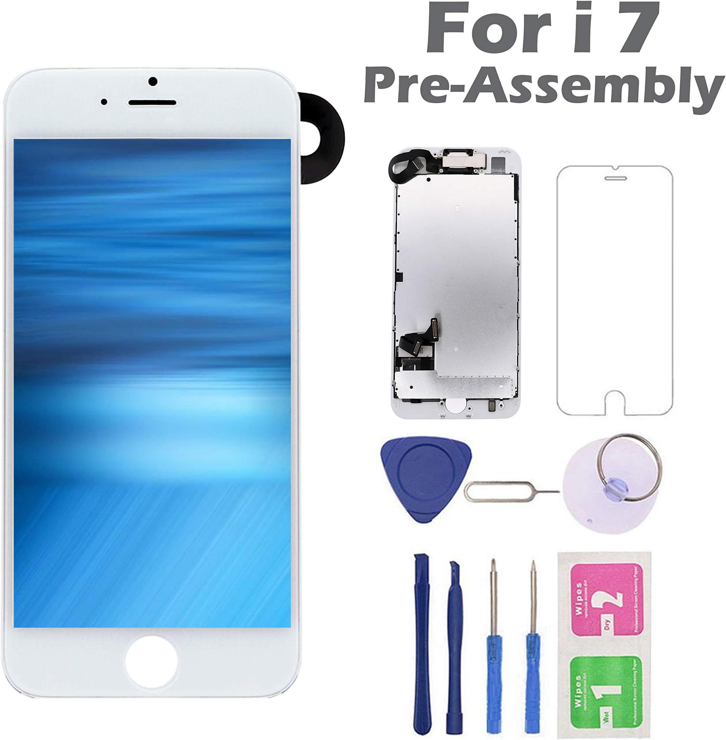 for iPhone 7 Screen Replacement, Arotech Pre-Assembled 4.7 Inch LCD 3D Touch Display Digitizer Assembly Kit with Repair Tool, Compatible with A1660, A1778, A1779 All Version (White)