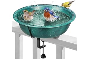 VIVOHOME Deck Mounted Bird Bath for Outside, Weather-Resistant ABS Bird Bath and Feeder with Adjustable Metal Clamp for Raili