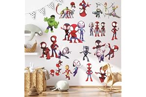 DICNERRY Spiderman Wall Stickers for Kids, Cartoon Character Stickers for Boys Room, 16 PCS PVC DIY Removable Stickers for Baby Kids Nursery Girls Bedroom Living Room Playroom Wall Decoration (Spiderman)