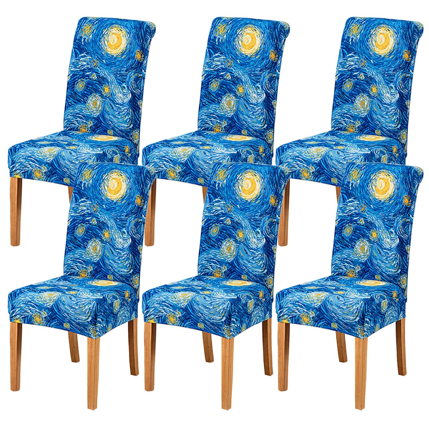 HZDHCLH Chair Covers Slipcovers 4/6 PCs Stretch Removable Washable Short Dining Chair Protector Cover Seat for Hotel,Dining Room,Ceremony (Starry Sky,6 PCS)