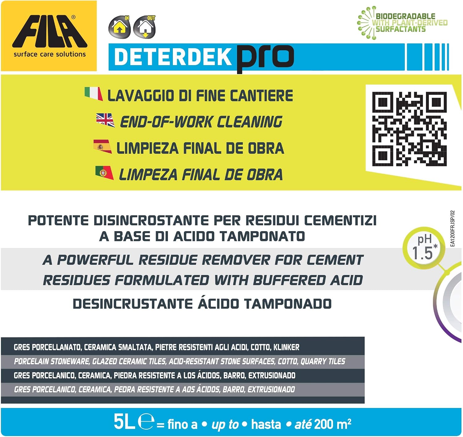 FILA Surface Care Solutions DETERDEK 5L - Concentrated Acidic Cleaner for Porcelain and Ceramic Tiles, 5 l (Pack of 1) - Image 3