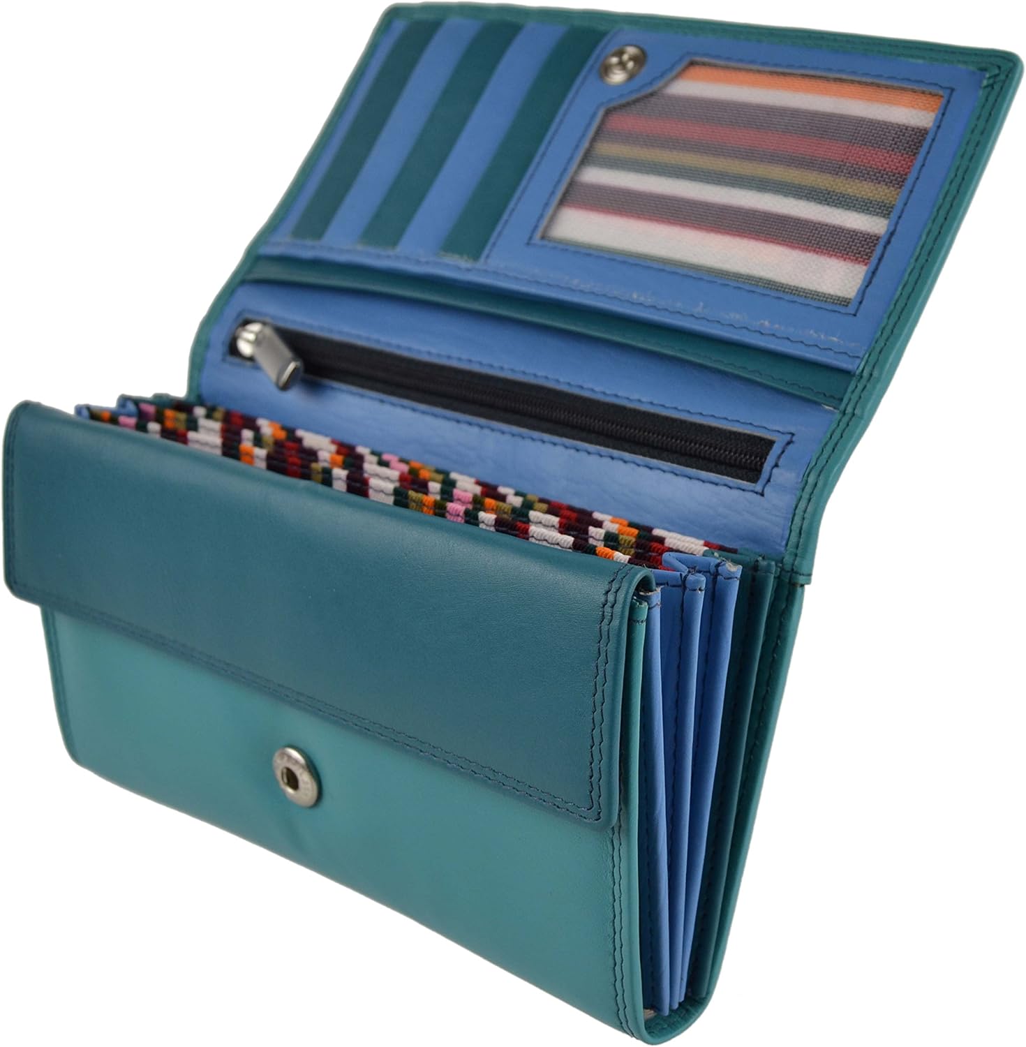 London Leather Goods Ladies Long Flap Over Leather Purse/Wallet 4 Colours (Ocean) - Image 3