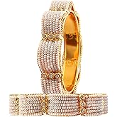 JewarHaat Bangles Fashion Indian Bollywood Faux Pearl Rhinestone Floral Gold Plated Bracelet Jewelry for Women