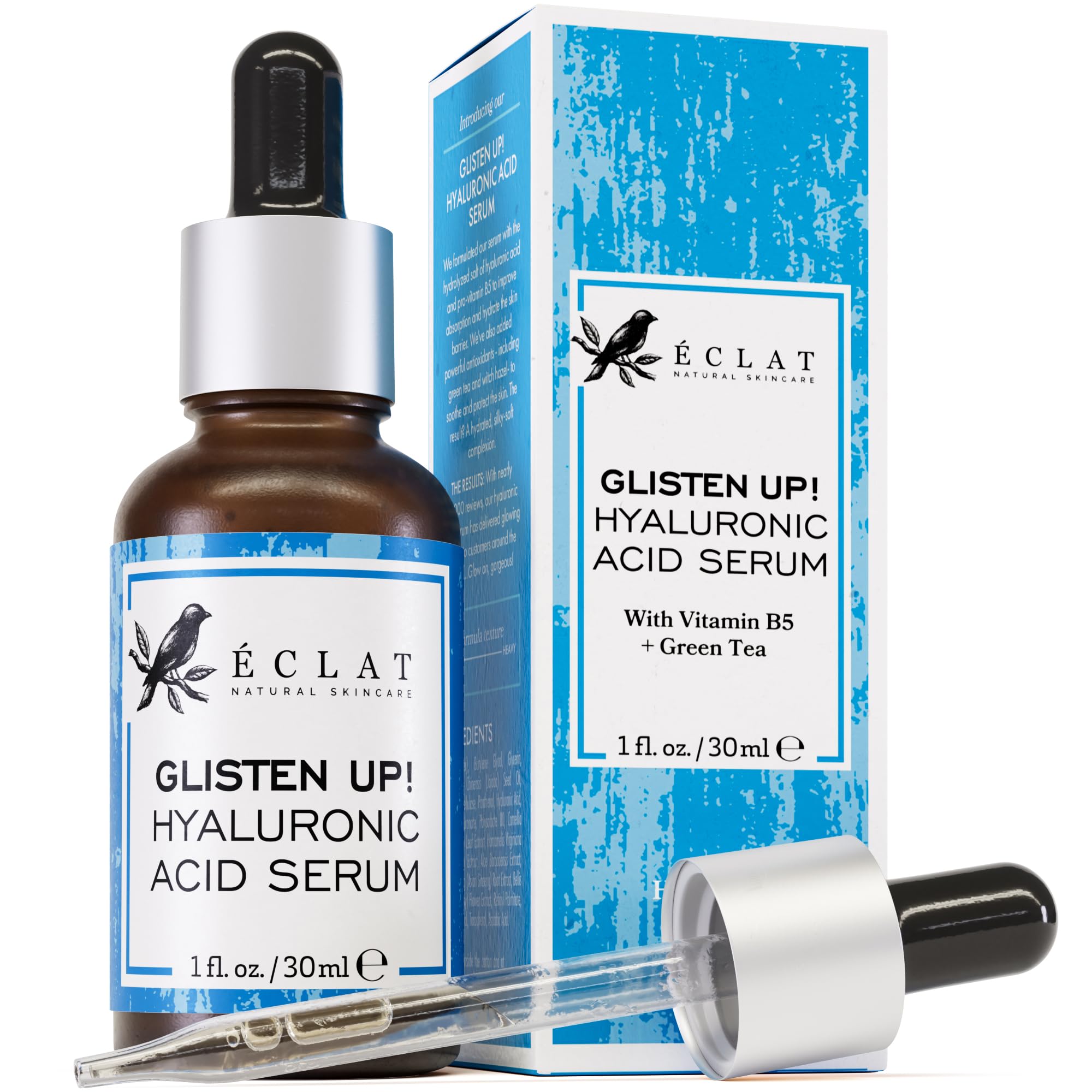 Eclat Skincare Hyaluronic Acid Serum for Face – 2.5% Hyaluronic Acid + 3% B5, Vitamin C & E - Hydrating Anti Aging & Anti Wrinkle Face Serum - Moisturizing & Plumping Formula for Smooth Skin 30 ml