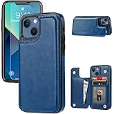 JOYAKI Wallet Case Compatible with iPhone 13,Slim Protective case with Card Holder,PU Leather Kickstand Card Slots Case with a Free Screen Protective Glass for iPhone 13(6.1")-Deepblue