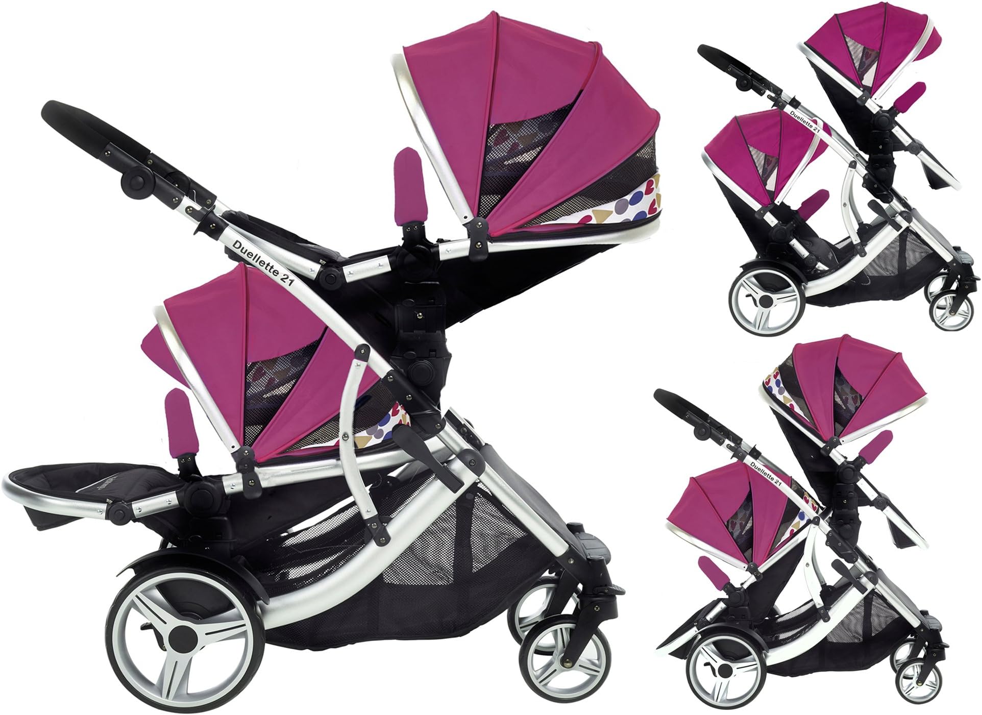 Duellette 21 BS Twin Double Pushchair Stroller Buggy (Raspberry) Brand New Colour Range!