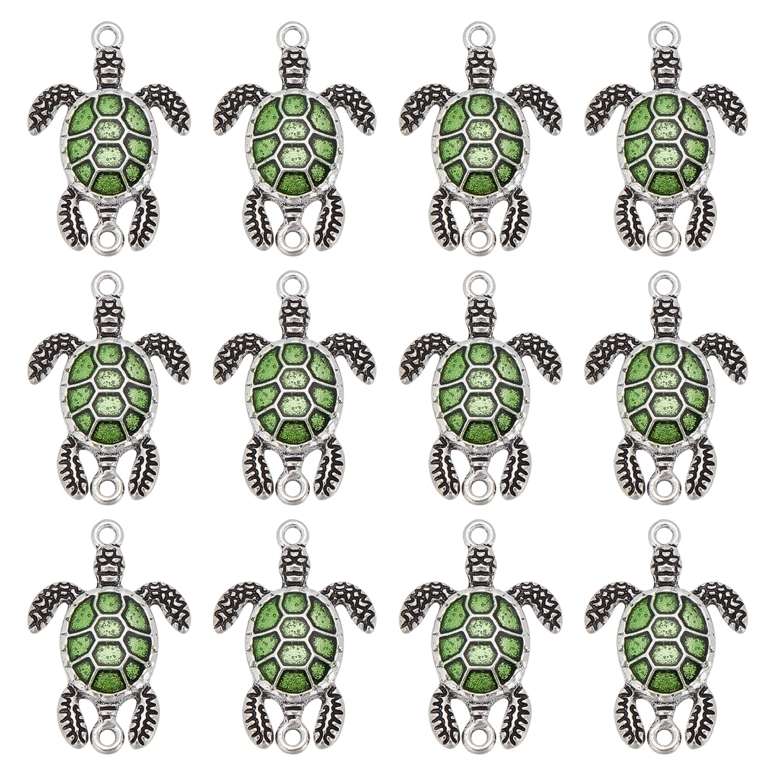 CHGCRAFT 40Pcs Sea Turtle Charms Alloy Enamel Link Charm Tibetan Sea Turtle Pendants Connector with 2 Holes for Earrings Bracelets Necklace Jewellery Making, 1.06x0.72Inch que Silver