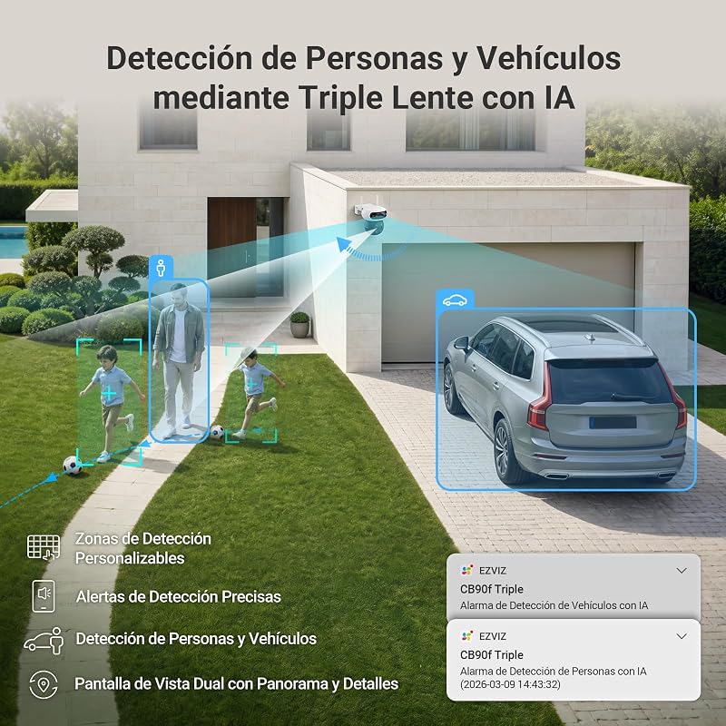 Câmara de 15MP (5+5+5 MP) WiFi Vigilância solar exterior, bateria, zoom misto 12x, objetiva tripla 3K, wireless, 360°, AOV, deteção de pessoas por IA, kit CB90F