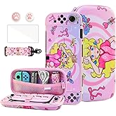 HYPERCASE Cute Switch OLED Carrying Case Kit for Princess, with Pink Girly Switch OLED Travel Bag Pouch, PC Hardshell OLED Cover Skin, Screen Protector, Shoulder Straps & 2 Kawaii Thump Caps