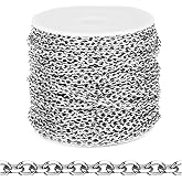 [66 FT] Stainless Steel Rolo Cable Chains Bulk for Jewelry Making, 3mm 304 Stainless Steel Diamond-Cut Oval Cable Links Chains Roll Spool for DIY Craft Jewelry Making