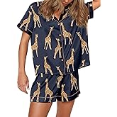 SHESHOW Satin Pajamas for Women Set Preppy Animals Pjs Short Sleeve Shorts 2 Piece Loungewear Sets XS-XXL