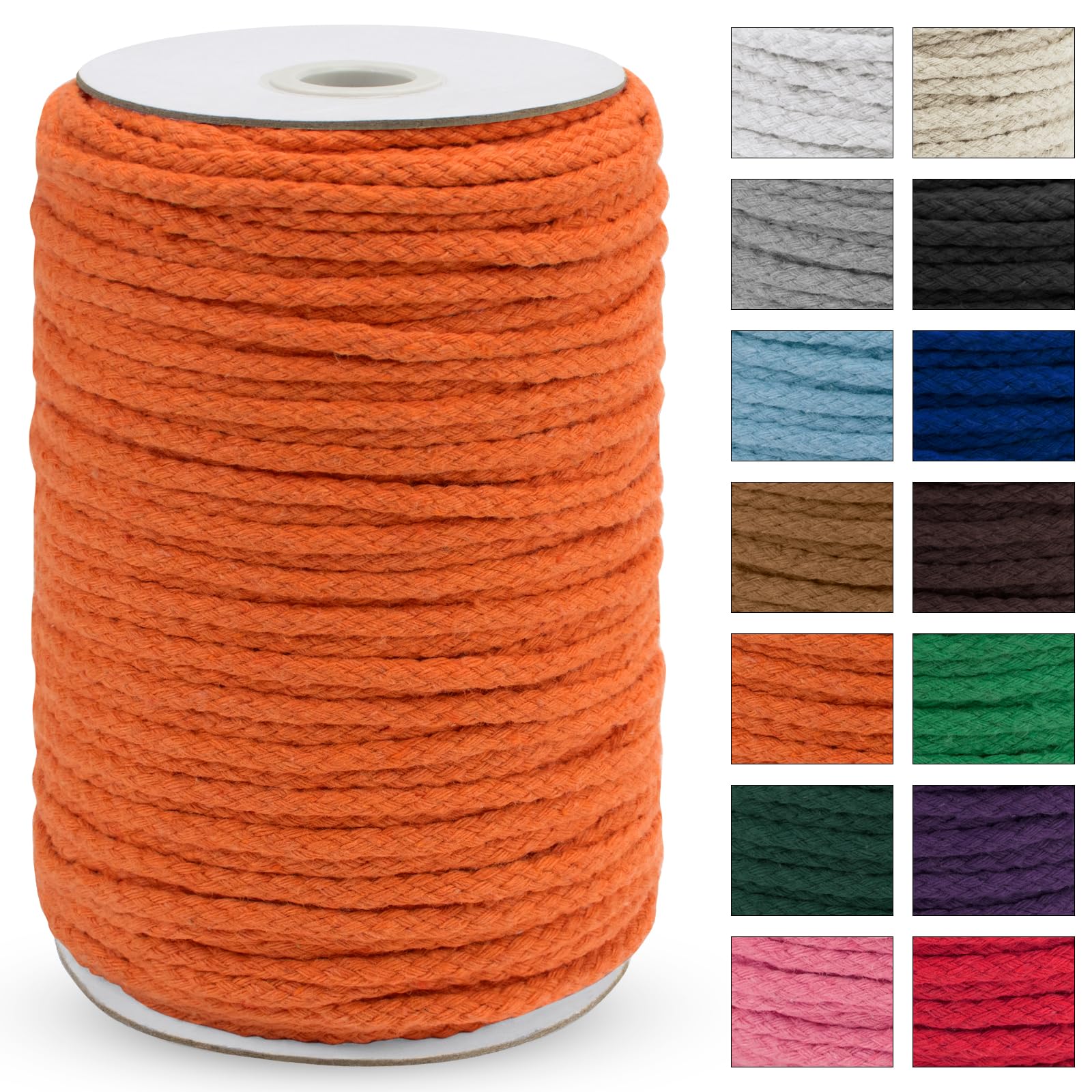 Uiopa Macrame Cord 5mm x 90m, Thick Macrame Rope 8-Strand Braided Cotton Rope, Orange Cotton Drawstring Cord for Plant Hangers, Wall Hanging, Dream Catcher, Garden, DIY Projects