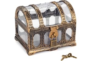 PEMALIN Kids Transparent Antique Pirate Treasure Chest,Plastic Treasure Chest for Pirate Party