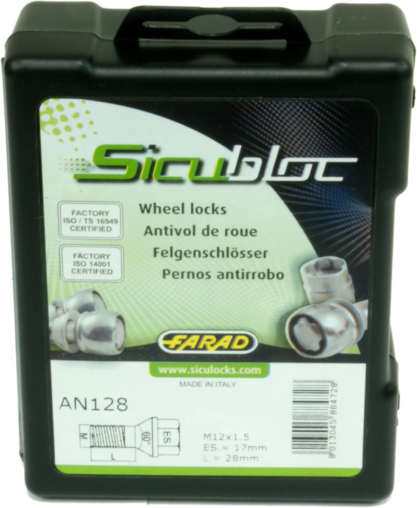 1 Set Rim Locks Anti-Theft M12x1,25 Sicubloc Cone by Farad/Wheel Nuts/Made in Italy/Alloy/Schutz/Wheel/Alloy Rims/Nissan Subaru/Suzuki Infiniti/ALMERA/Micra/Primera Murano Juke/Impreza/Legacy/Outback Tribeca Forester//Alto/Swift/Vitara/Samurai/IGNIS/Jimny/SX4/Grand Vitara/Kizashi/X-Trail/Qashqai/Cube/Sunny/Pickup/Pathfinder/Terrano/Patrol/Liana/Car Wheels Rims