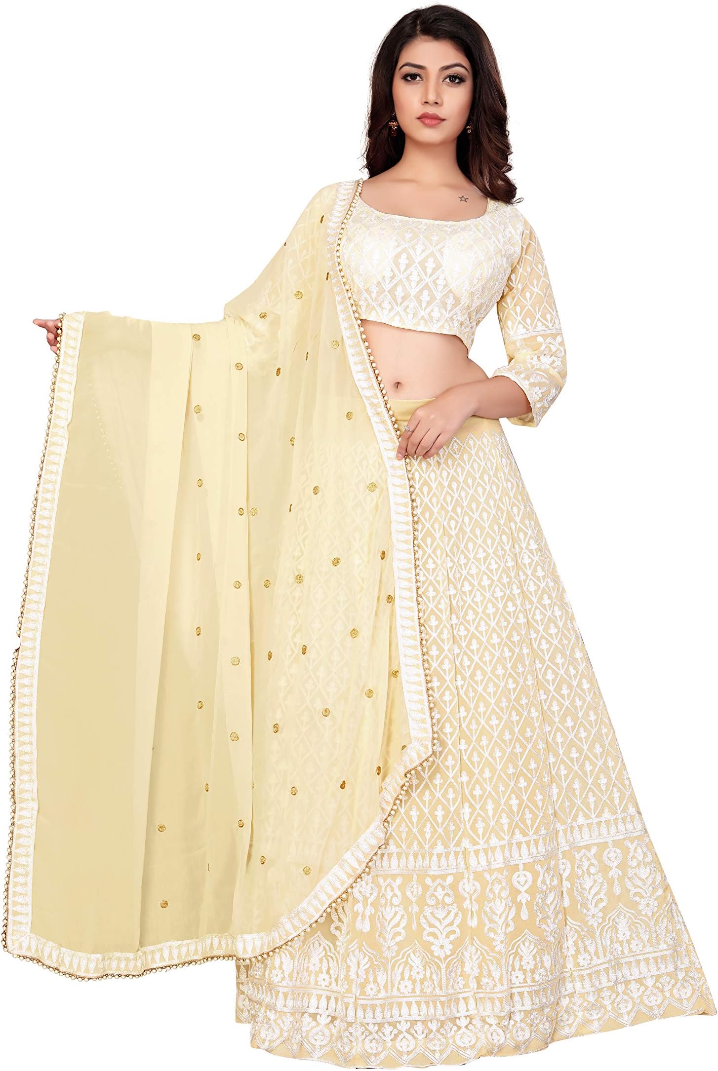 Women's net Lehenga Choli (NF-768_White_Free Size)