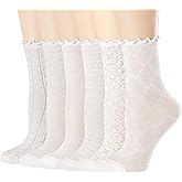 Mcool Mary Women's Ruffle Socks Mesh Casual Lace Cotton Ankle Ultra Thin Frilly Crew Socks for Women 6 Pairs