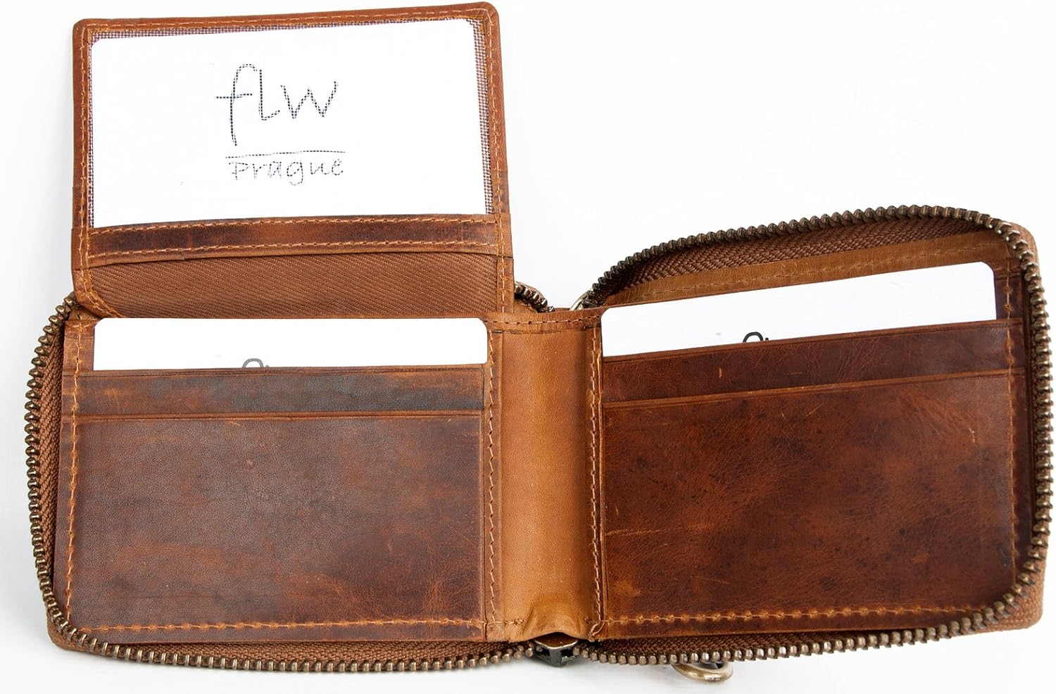 FLW Glazed Genuine Leather Pocket Sized Wallet with a Bull Skull and a Chain, Tan - Image 5