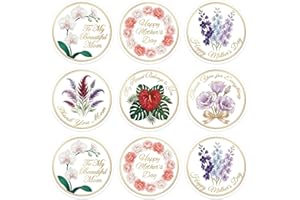 SICOHOME 72Pcs Happy Mother's Day Stickers - 1.5" Elegant Floral Mothers Day Gift Tags Labels Stickers for Envelope Seals Box