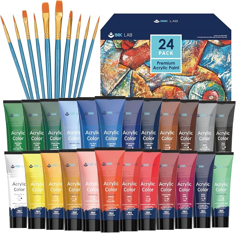 Peinture Acrylique 24x36ml avec pinceaux pour Toile Bois — photo 1 sur 6