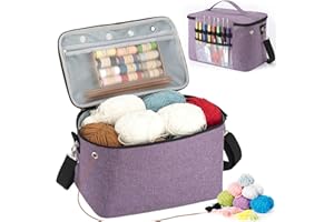 KIPHCA Crochet Bag, Knitting Tote Organizer Up to 13" Knitting Needles for Crochet Hooks, Circular Needles, Projects and Skeins, Purple-Only Bag