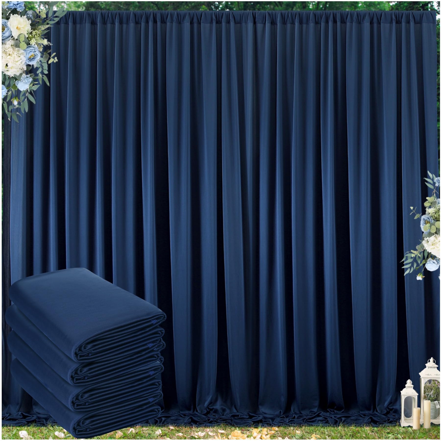 Photo 1 of 20 ft x 10 ft Wrinkle Free Navy Blue Backdrop Curtain for Parties,Polyester Photo Backdrop Drapes, Thick Background 4 Panels 5ft x 10ft for Baby Shower Wedding Birthday Party Backdrop Stand