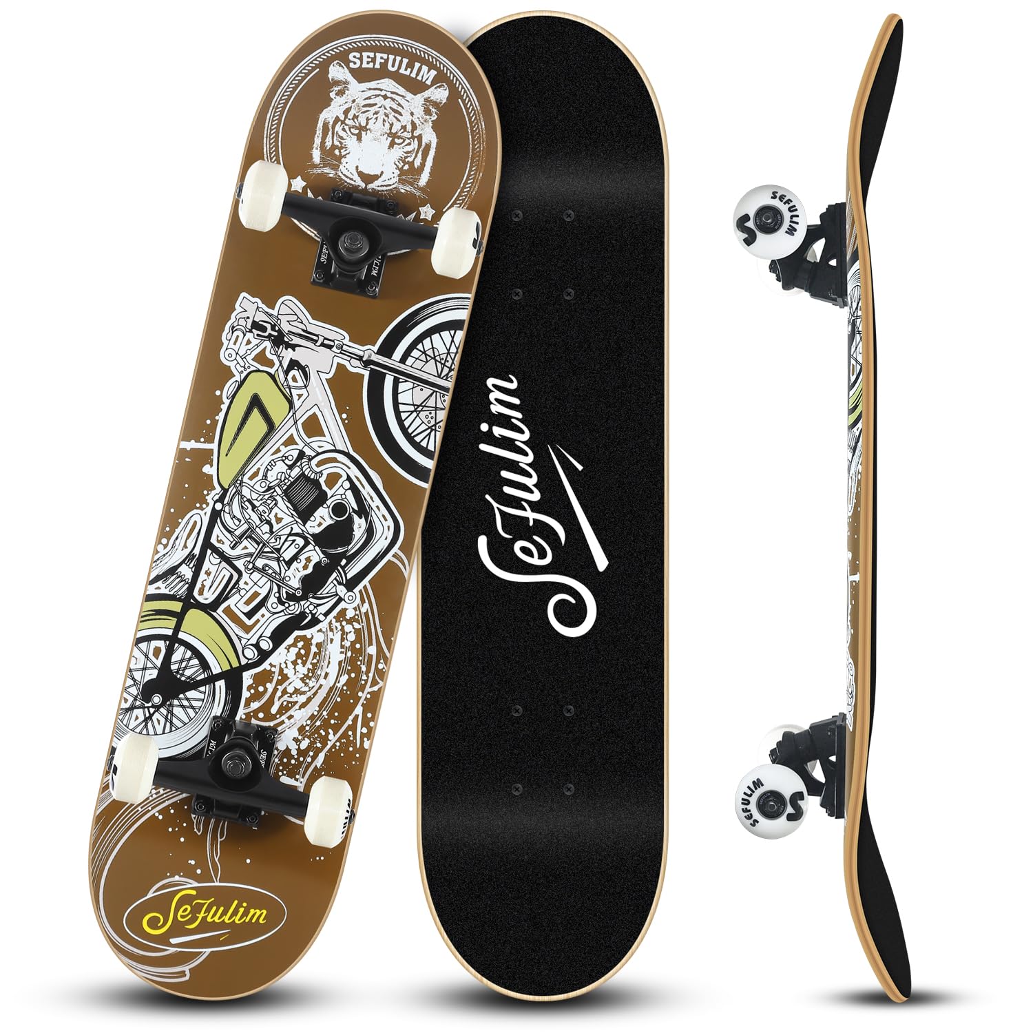 Sefulim 31 x 8 Inch Complete Skateboard 7 Layer Canadian Maple Double Kick Deck Concave Cruiser Trick Skateboard for Boys Girls Teens Adults Beginner โ image 1