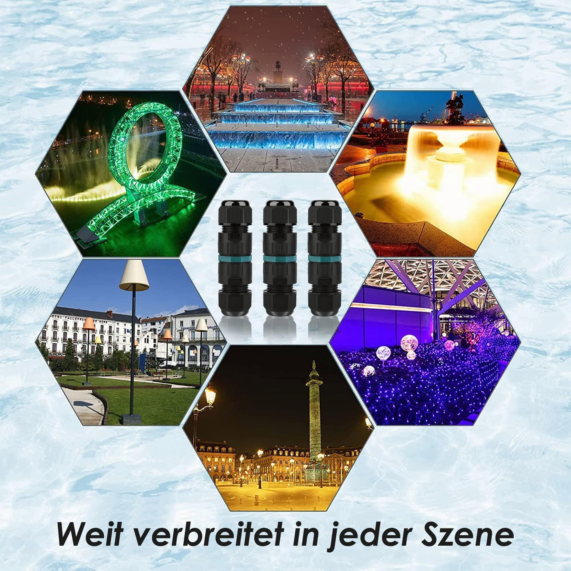 HOSPAOP Kabelverbinder Wasserdicht 5 Polig, IP68 Verbindungsmuffe Erdkabel Abzweigdose für Ø5-14mm Kabeldurchmesser, Verteilerdose Außen Wasserdicht Verbindungsbox Schwarz, 3 Stück, Kunststoff 7