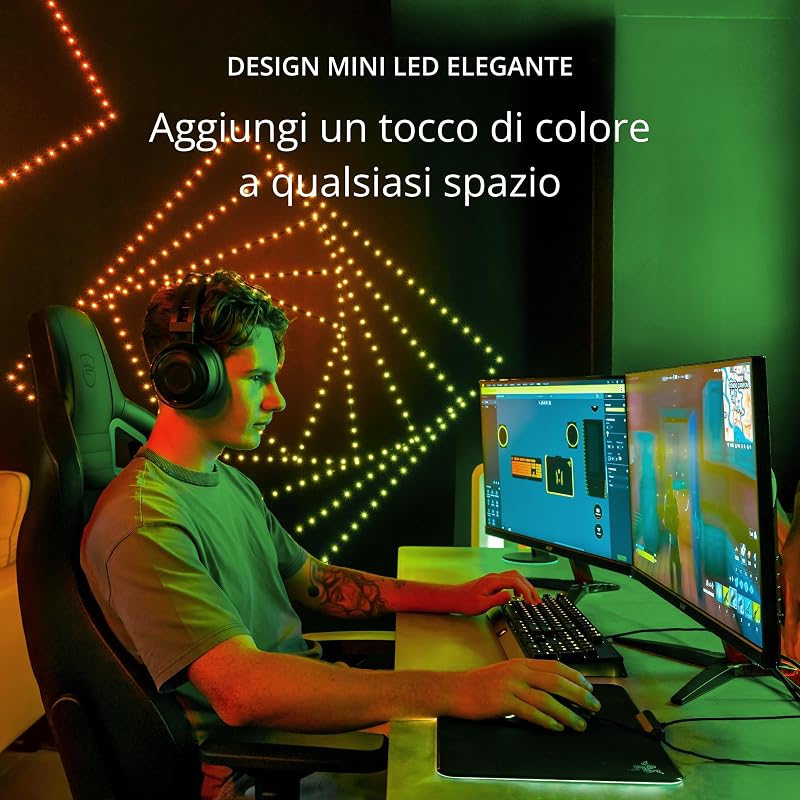 Dots 10m, Striscia LED Multicolore per Esterno e Interno, Striscia LED RGB Flessibile, Compatibile con Alexa e Google Home, IP44, 16M+ Colori, Controllato da App, Filo Nero, 200 LED