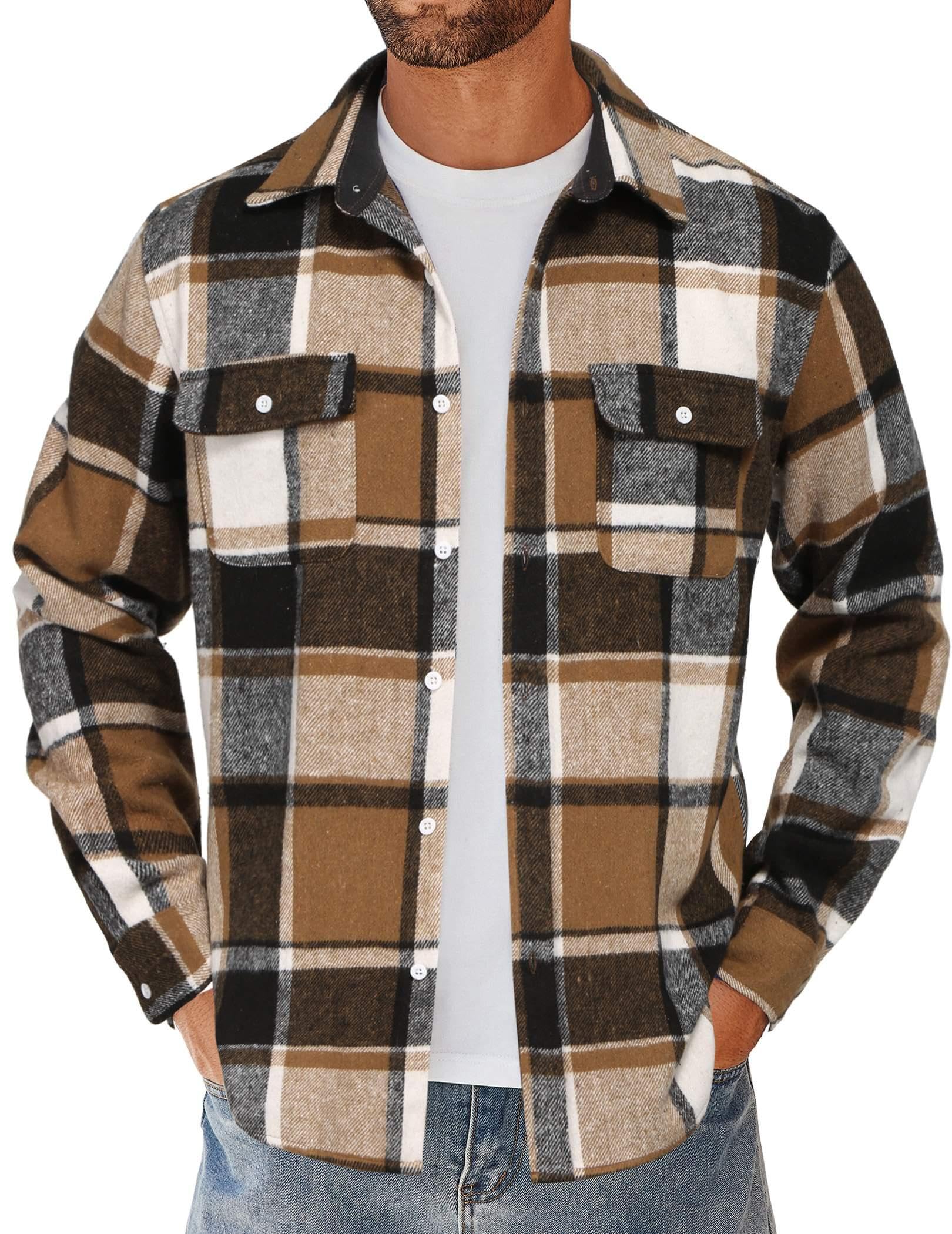 COOFANDY Men's Flannel Shirts Long Sleeve Cotton Plaid Shirt Jacket Casual Button Down Shirt with Pockets
