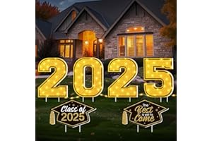 JECTIVS 2025 Graduation Yard Sign Decorations with LED String Light, Large 2025 Yard Signs with Stakes Class of 2025 Light Up Lawn Yard Signs for Outdoor Congrats Grad Party Pathway Decor Supplies（Black Gold）