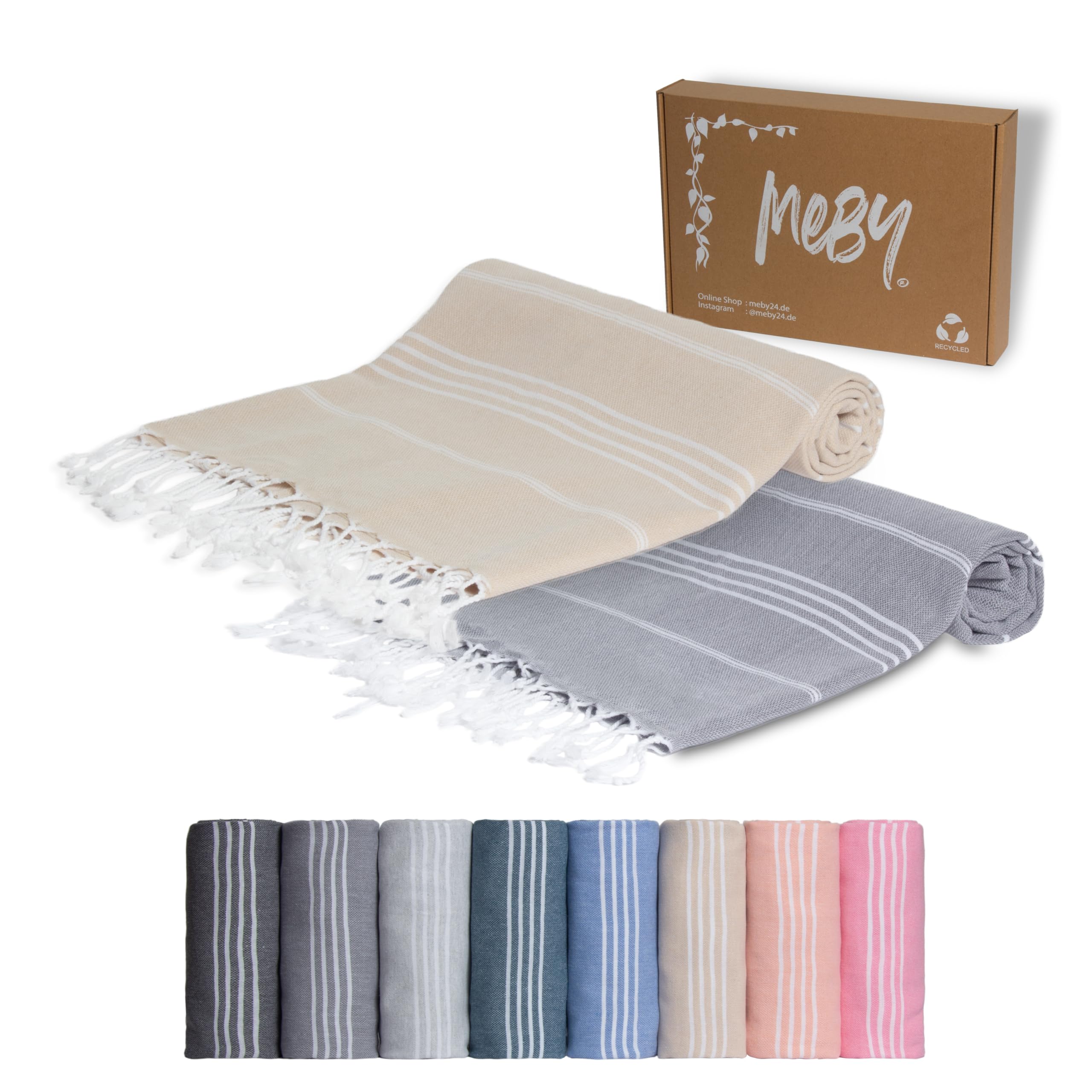MEBY Set of 2 XXL Sauna Towels (100 x 200 cm) Beach Towel, Bath Towel, Turkish Hammam Towel, Hand Towel. 100% Cotton (Beige & Dark Grey)