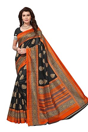 PRAMUKH STORE Sampoorna Black Saree For Womens Bhagalpuri Saree With Blouse Piece, Black and Multi Color Saree, New Design sarees,