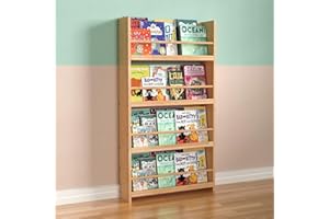 Purbambo Kids Bookshelf Wall Mounted, 4 Tier Bamboo Book Shelf, Kids Books Storage Rack for Bedroom, Living Room, and Classroom