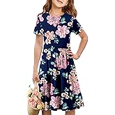 storeofbaby Girls Short Sleeve Dress Casual A Line Twirly Skater Dresses 4-13 Years