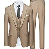 WULFUL Men’s Slim Fit Suit One Button 3-Piece Blazer Dress Business Wedding Party Jacket Vest & Pant