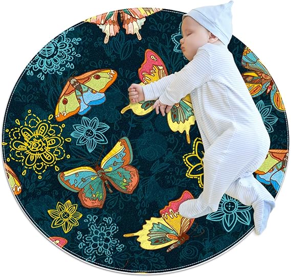 LKJDF Small circular rug non slip round area rugs washable floor mat