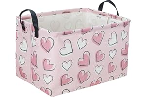 Sanjiaofen Rectangular Kids Storage Basket,Heart Storage Basket Organizer.Cute Storage Bin with Handles. Valentine's Day Basket,Girls Room Decor,Toys Box,Books Basket, Gifts Basket Empty.(Pink Heart)