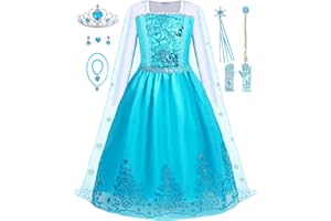 Aoiviss Princess Dress for Girls Blue Sequin Princess Dress Up Costume for Halloween Birthday Cosplay Fancy Party