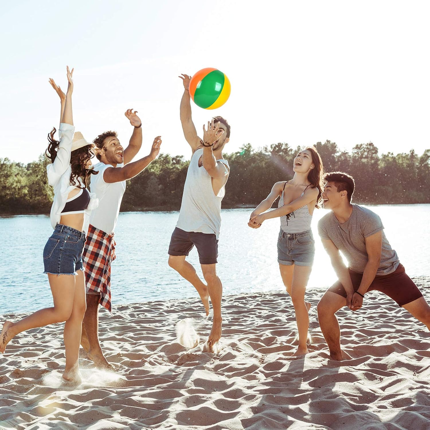 Coopay 30 Pack Inflatable Beach Balls Classic Rainbow Swimming Pool Ball Birthday Beach Party Decoration Summer Water Games Gifts 8 to 12 Inches from Inflated to Deflated: Sports & Outdoors