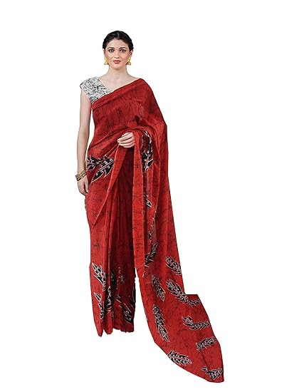 Nikhilam Hand Block Print Jaipuri Cotton Mulmul Saree with Blouse Piece for Women