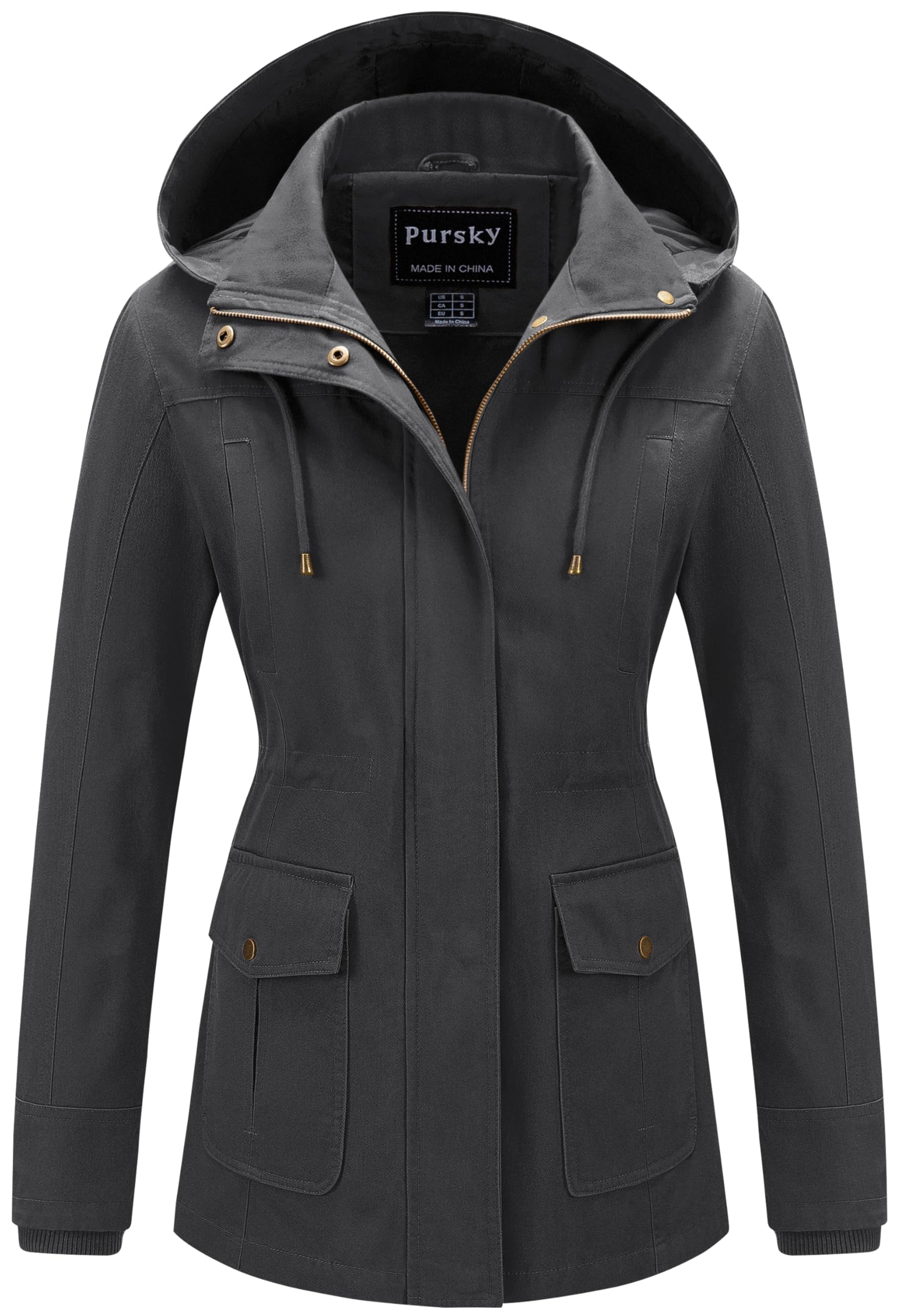 Photo 1 of Pursky Fall Coat Barn Jacket Womens Clothes Lightweight Casual Spring Military Zip Up Snap Buttons Utility Anorak Field Safari Outwear Grey M