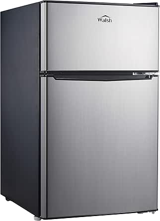 Walsh WSR31TS1 Compact Refrigerator,  Dual Door Fridge, Adjustable Mechanical Thermostat with True Freezer, Reversible Doors,3.1 Cu.Ft, Stainless Steel Look