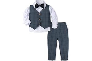 A&J DESIGN Baby Toddler Boys Gentleman Suit Set, 3pcs Outfits Shirts & Vest & Pants