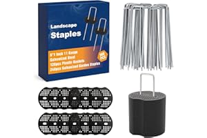 Whonline 360pcs 6 Inch Landscape Staples Set, 240pcs Garden Staples and 120pcs Gaskets, Galvanized 11 Gauge U-Shaped Pins Garden Ground Lawn Yard Fence Stakes for Securing Landscaping Fabric