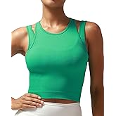 RUNNING GIRL Sports Bras for Women High Impact Seamless Ribbed Longline High Neck Workout Crop Tank Tops Padded
