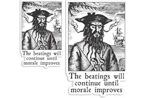 United by Color The Beatings Will Continue Until Morale Improves - Pirate Humor Sticker (2Pk) - Funny Morale Stickers - Waterproof Used for Truck, Locker, Laptop, Water Bottle, Notebook
