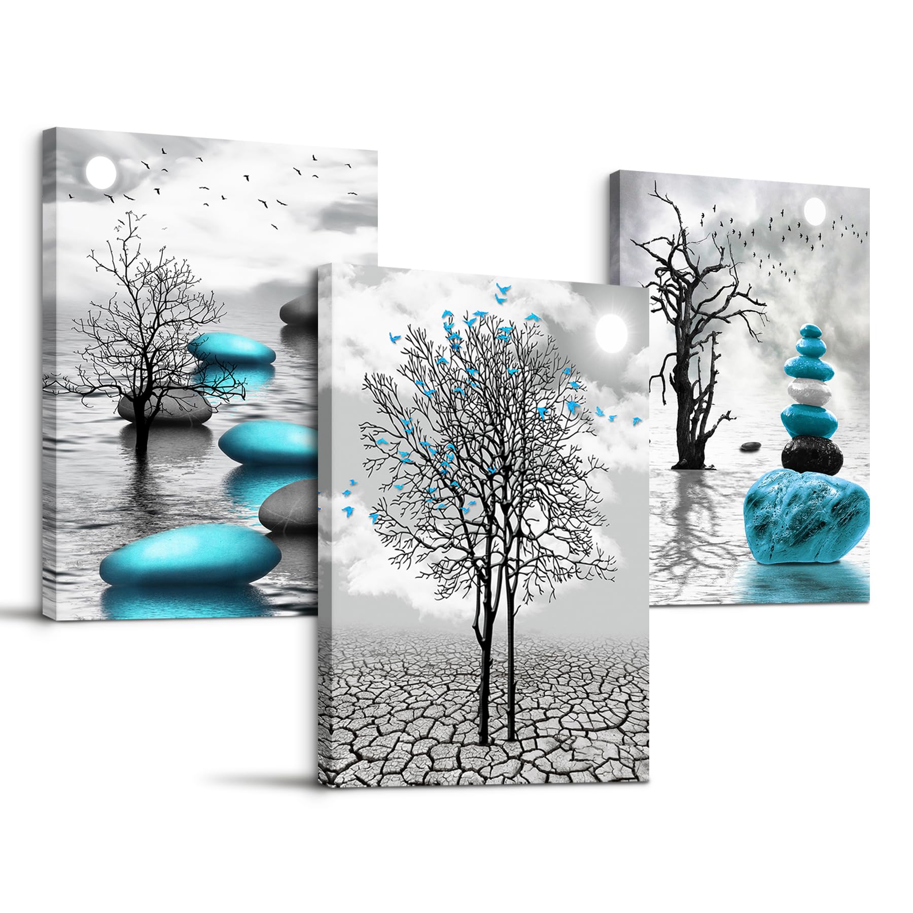 MHARTK66 Black White Canvas Wall Art for Living Room, Turquoise Modern Artwork Nature Tree Lake Landscape Bathroom Pictures Bedroom Wall Decor, Family Prints Paintings Wall Decoration Hallway Office