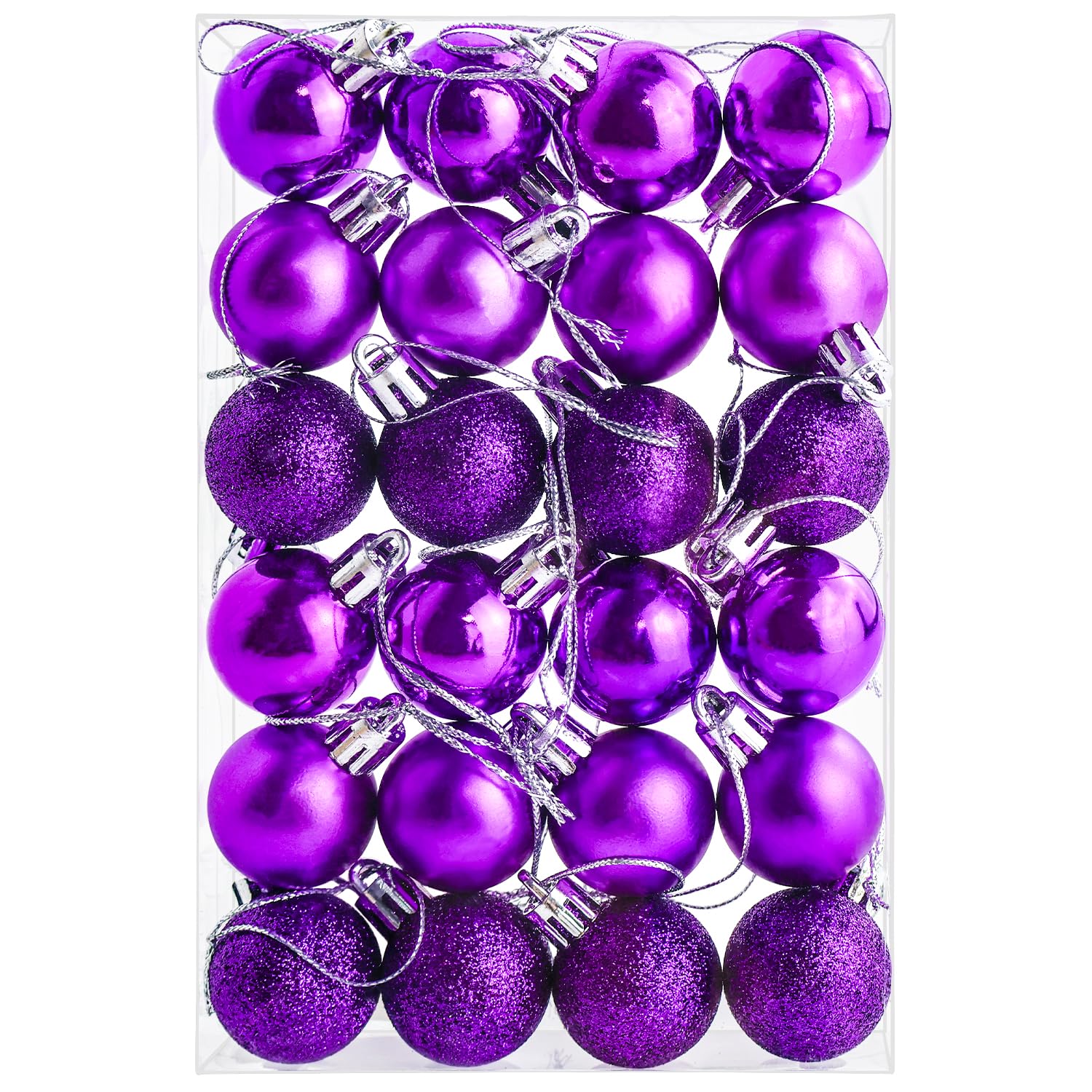 24 Pieces 30 mm Christmas Balls Decoration Shatterproof Christmas Tree Baubles Mini Hanging Ball for Xmas Tree Holiday Wedding Party Ornaments, Purple